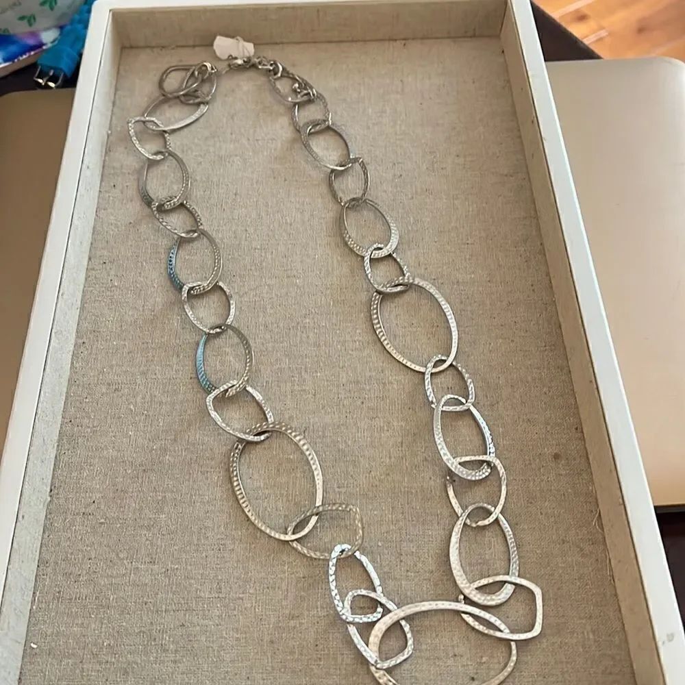 New Silver Moon Chain oval Necklace